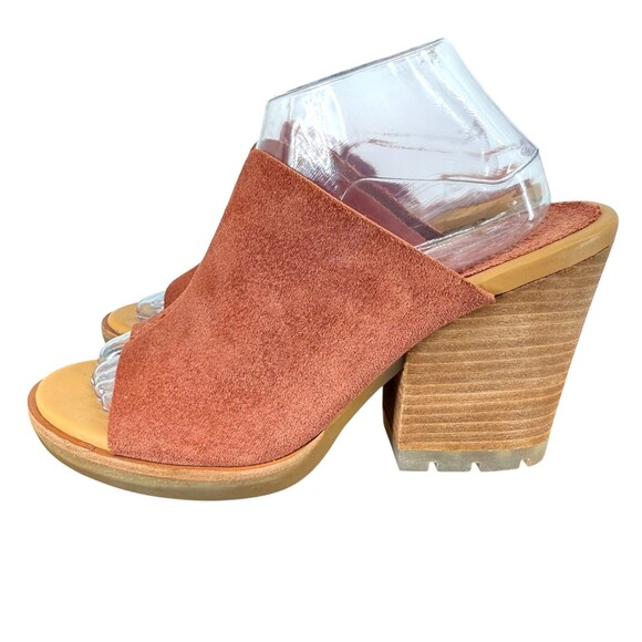 Kork-Ease Leather Open Toe Sandals 8M Harlin Red Brown Slip-On Block Heel Mules - Picture 6 of 13